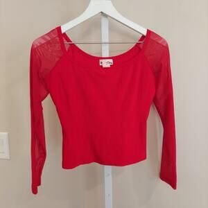 Vtg 90s Y2K Rave City Red Cropped Mesh Sleeve Top Medium Vampire Goth